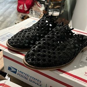Free People Mirage mule flat woven black leather 9